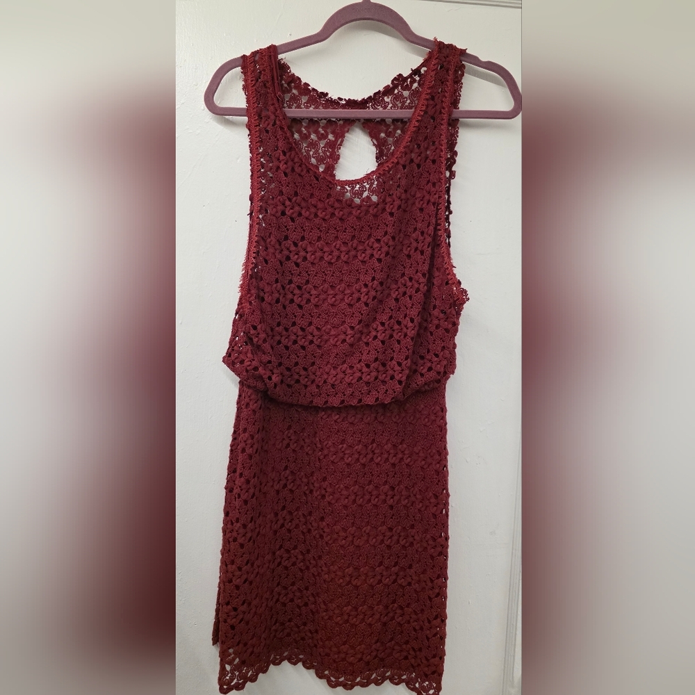 FREE PEOPLE LILY lace blouson dress in red raisin Size Small